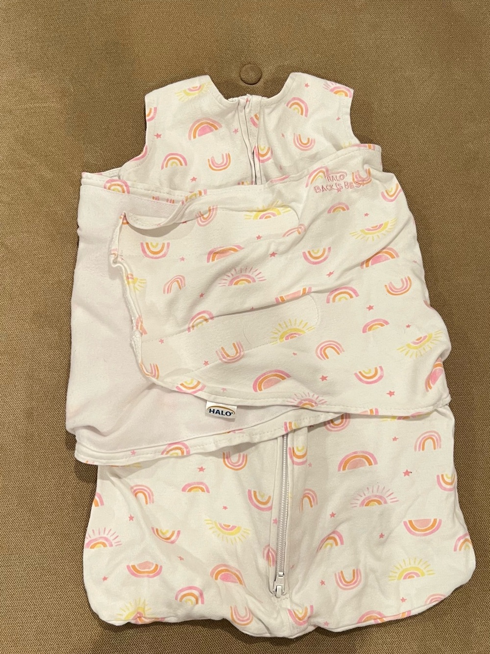 HALO White Sleep Sack with Pink and Yellow Rainbow Print
